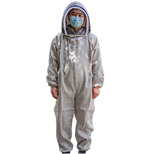 BJHIOJ Imker Anzug Ganzkörper Mit Langen Handschuhen, Imker Schutzjacke Imker Mit Schleierhut Imker Overall Mit Bienenstockbürste,Natural,XXL Cover