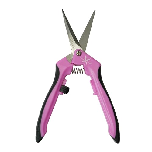 Piranha Pruner Trimming Scissors Garden Shears, Plant Trimmers, Gardening Hand Tools, Straight Stainless Steel Blade, Pink Handle