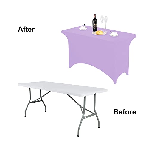 Image of FORLIFE Spandex Table Covers,Fitted Tablecloth for Rectangular Tables, Stretch Patio Table Covers, Universal Spandex Table Cover for Wedding, Banquet, Party (4ft, Lavender)