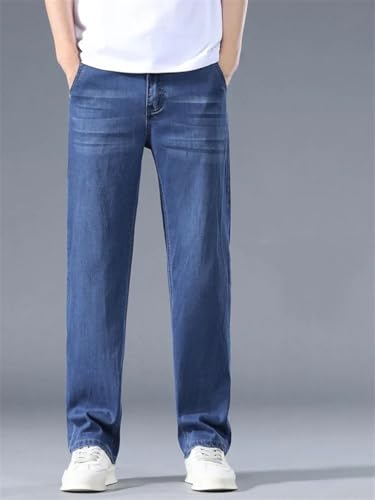 Men's Thin Straight Fit Denim Jeans Casual Loose Business Style Long Trousers for Spring4