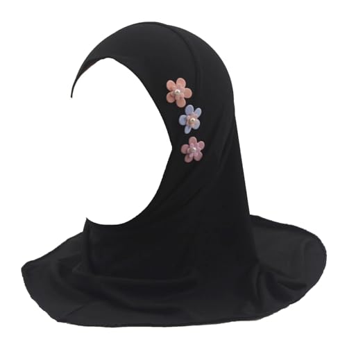 Girls Muslim Hijab Arab Scarf Islamic Headscarf for Kids with 3 Flowers