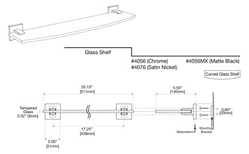 Gatco 4076 Elevate Glass Shelf, Satin Nickel #TOP2