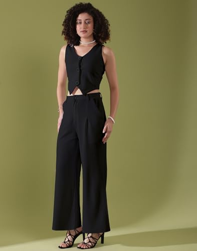 Image of SIRIL Women's Co-Ord Set Regular Fit Crop Top And Pant Set | Two Piece Co Ord Set | Formal Cord Set For Women