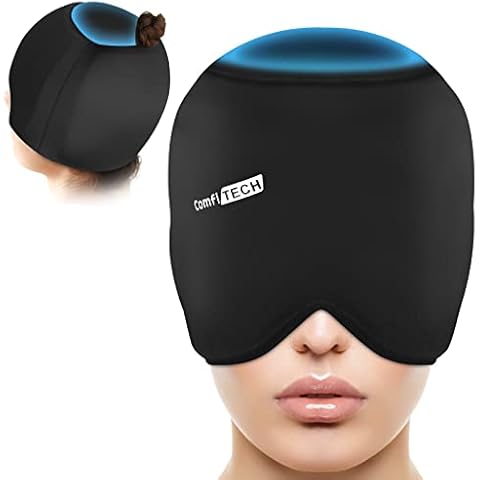 Comfitech Head Ice Head Wrap with Top Coverage Cold Cap Cooling Gel Hat for Head (Medium Black) Cover