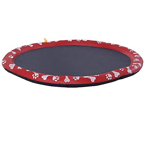 PawHut 170 cm Splash Sprinkler Pad für Hunde Spritz Wasserspiel Matte Wassersprinkler Anti-Rutsch Outdoor Kunststoff Rot