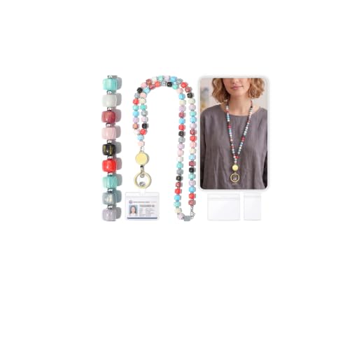 SAM & LORI Teacher Lanyard Lanyards for Id Badges for Keys Beaded Retractable Breakaway Lanyards for Id Badges Holder Cute Keychain Lanyard Women Cruise Ship Cards Work Badge Reel