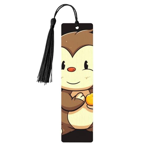 しおり 木製 しおり 穴とタッセル付き 木製タグ 漫画 猿 ホールディング フルーツ 木製 クラフト しおり ヴィンテージ しおり オーナメント 木製ブックマーク 女性用 男性 本好きの方 ギフト ブラック
