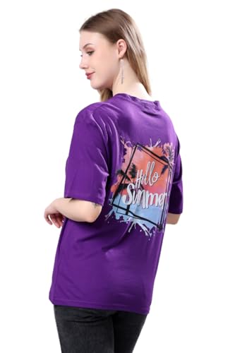 Image of London Hills Women's Cotton Oversized Fit Tshirt |Printed Oversized t Shirts Longline Drop Shoulder Boho Style T-Shirt