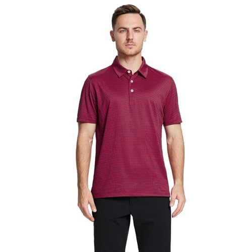 Image of Men's Golf Polo Shirts Short Sleeve Striped Performance Moisture Wicking Dry Fit Golf Shirts for Men