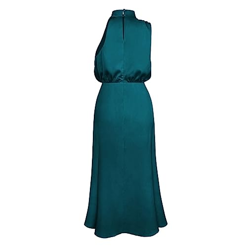 Image of IDOPIP Women Elegant Satin Dress Sleeveless Halter Prom Party Gown Cocktail Bridesmaid Wedding Guest Outfit Formal Maxi Dress