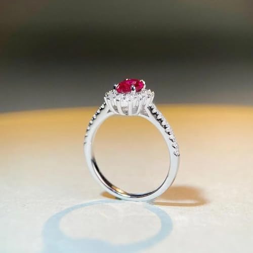 Oval Cut Lab-Created Ruby & Moissanite Halo Engagement 925 Sterling Silver Ring Timeless, Elegant Jewelry for Women3