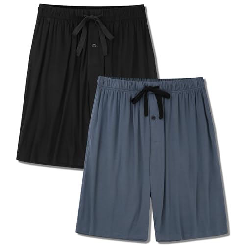 BAMBOO COOL Men's Pajama bottoms Lounge Sleep Shorts Soft Comfortable Breathable Pajamas Shorts with Pockets 2 Pack