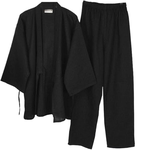Men's Japanese Kimono, Japanese Style Two-Piece Suit Cotton Bathrobe Pajamas Kimono Bathrobes Sleepwear for Couple, M3