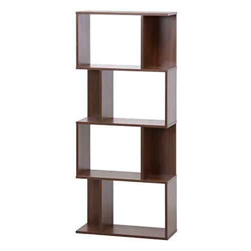 不二貿易 オープンラック シェルフ 4段 幅59×奥行24×高さ141cm ミディアムブラウン ディスプレイラック S型 組立商品 98714