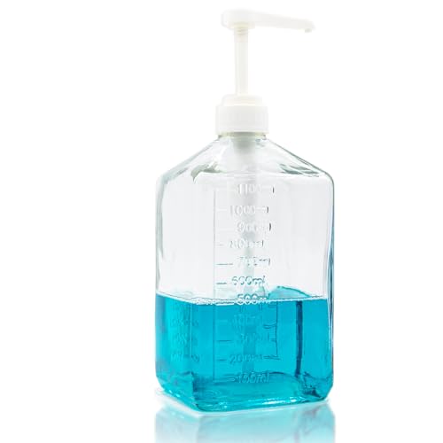 37Oz Mouthwash Dispenser with Pump for Bathroom Large Glass Countertop Mouth Wash Container with Non-Slip Mat