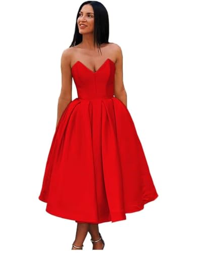 Image of Women's A Line Strapless Backless Prom Dress, Sleeveless Sweetheart Neck Satin Homecoming Dresses