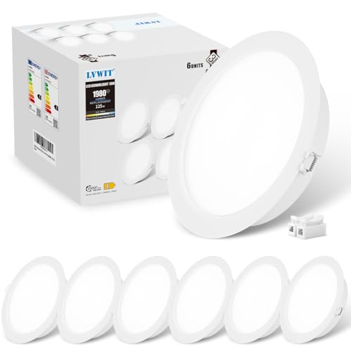 LVWIT Faretti LED da Incasso per Cartongesso, Faretti da Incasso 18W, 1980 Lumen, Faretto da Incasso, Luce Fredda 6500K, Faretti Incasso Cartongesso, AC 220-240V, Diametro Foro Ø145-155mm, Set di 6