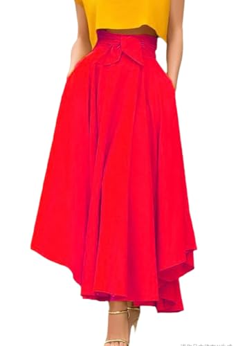 Women's Summer Maxi Skirt Pleated A Line High Waisted Flowy Beach Casual Long Skirts with Pockets