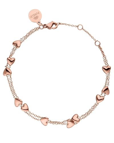 Purelei® Alohi Heart Armband (Rosegold) – Zweireihiges Herz Damen Armband aus langlebigem Edelstahl (14K rosevergoldet) – Verstellbare Länge 16-19 cm – Hawaiianisch inspiriert & wasserfest