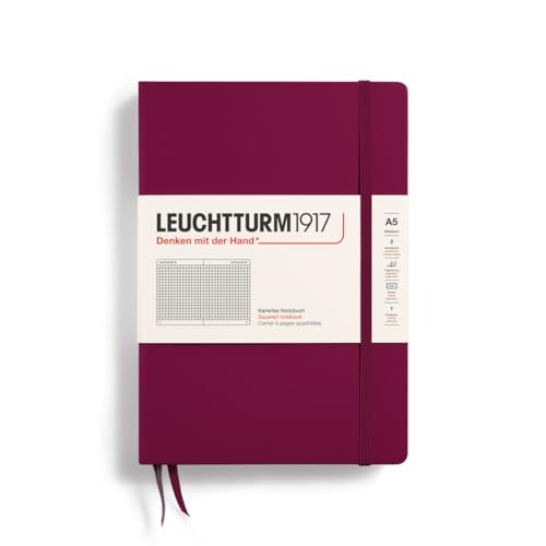 Image of LEUCHTTURM1917 - Notebook Hardcover Medium A5-251 Numbered Pages for Writing and Journaling (Port Red, Squared)