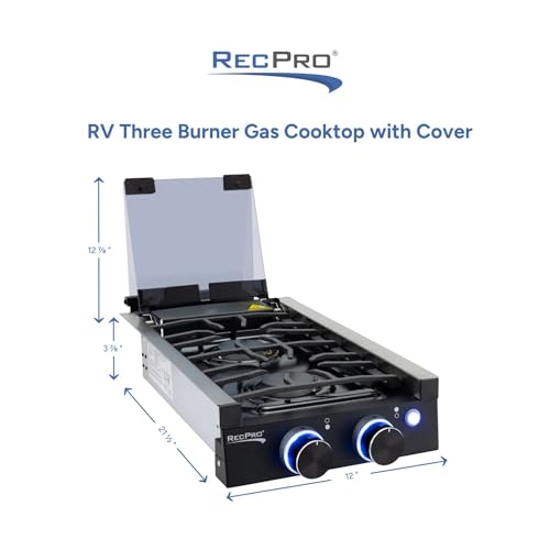 Image of RecPro RV Built In Gas Cooktop | 2 Burner or 3 Burner | RV Cooktop Stove | 6,500 and 8,000 BTU Burners | Cover Included (Stainless Steel, 2-Burner)