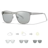 TJUTR Occhiali da sole fotocromatici da uomo, polarizzati, montatura in metallo, lenti quadrate con protezione UV400, ideali per attivit&agrave; all'aperto e tempo libero, nero/grigio