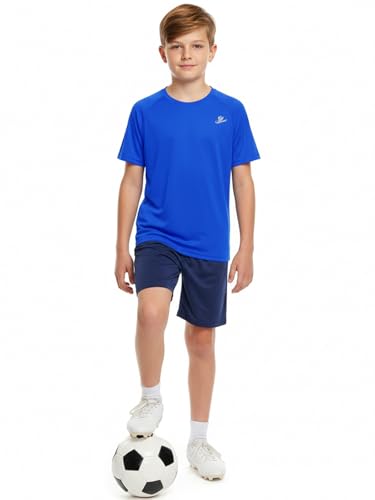 Image of DEVOROPA Youth Boys Compression Shirt Long /Short Sleeve Football Baseball Undershirt Quick Dry Kids Sports Baselayer Crewneck