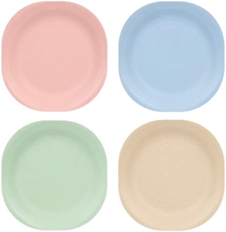 Skycase Reusable Plastic Dinner Plates (7.2 Inch), Set of 4 BPA Free Unbreakable Safe Dessert Salad Plates for Home Restaurant Cafe School,Green, Pink, Beige, Blue