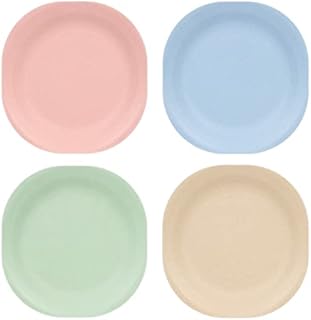 Skycase Reusable Plastic Dinner Plates (7.2 Inch), Set of 4 BPA Free Unbreakable Safe Dessert Salad Plates for Home Restaurant Cafe School,Green, Pink, Beige, Blue