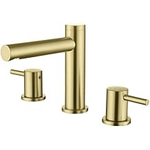 KIBI 2-Handle Widespread Brushed Gold Bathroom Sink Faucet with Drain Assembly | 3-Hole Solid Brass Lavatory Faucet | 8-Inch Spread, Smooth Water Flow, Corrosion-Resistant KBF1025