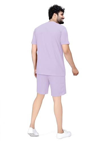 Image of ELLITI Cotton Blend Solid Casual Round Neck Half Sleeve Oversized Co-ord Set Men's, Pyjama Set, Sleepwear Loungewear T-Shirt and Shorts Combo for Men, Night Wear for Men, Night Suit for Men's