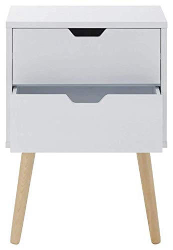GFW Pair Of Nyborg Scandinavian Style 2 Drawer Bedside Cabinet With Pine Wooden Legs, White. 30D x 40W x 56H cm. - Image 5