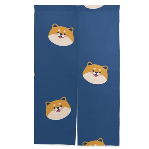 MiaoLD のれん 柴犬 ブルー 青 いぬ 和風 かわいい 間仕切り おしゃれ ロング 暖簾 目隠し 遮光ドアカーテン 北欧 厚手 キッチン 仕切り 洗面所 試着室 居酒屋 出入り口 幅89x丈136cm