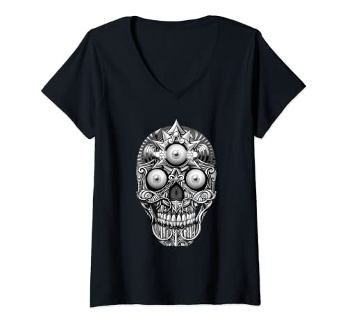 Womens Skull Series 1 - Powerful Third-Eye Electric Vision Woke V-Neck T-Shirt