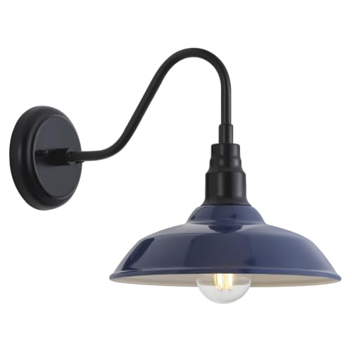 Image of 10in Outdoor Barn Light Gooseneck Outdoor Light Fixture, Midnight Blue Exterior Farmhouse Lights, Goose Neck Porch Wall Lighting Sconce for House, Garage, Doorway