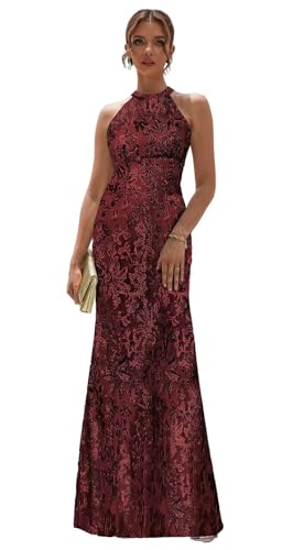 Sequin Mother of The Bride Dress Burgundy Long Formal Dresses