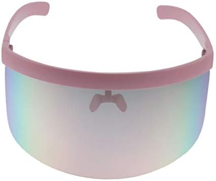 Futuristic Oversize Shield Visor Sunglasses Flat Top Mirrored Mono Lens 172mm (Pink Mirror)