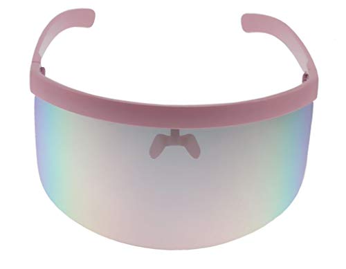 Futuristic Oversize Shield Visor Sunglasses Flat Top Mirrored Mono Lens 172mm (Pink Mirror)
