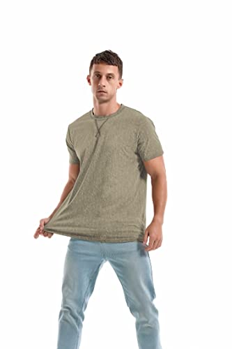 Kliegou Men's T-Shirts - Elasticity Cotton Crew Neck Tees 2166 Armygreen Xxxl #TOP2