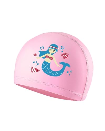 Gorro Piscina Niño de 4 a 9 Años, Gorro de Natación Niña, Material de PU (Mermaid, Rosa)