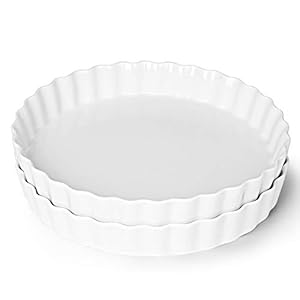ONTUBE Pie Pans 11 Inches Ceramic Quiche Pans, Round Pie Tins for Baking,Oven Safe, Set of 2 (White)
