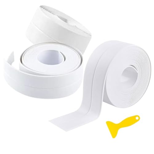 Bath Sealant Strip Self-Adhesive – 3 Rolls (378in x 1.5in) Waterproof Sealant Tape for Bathtub, Shower, Toilet, Wall Corners & Kitchen – White Bathroom Sealant with Sealing Tool