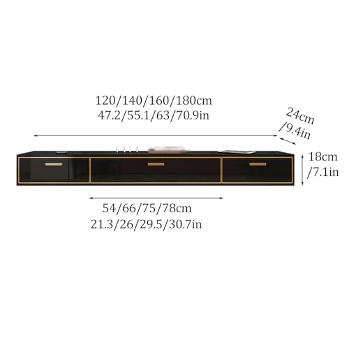 Console multimédia murale noire au design suspendu et finitions mates