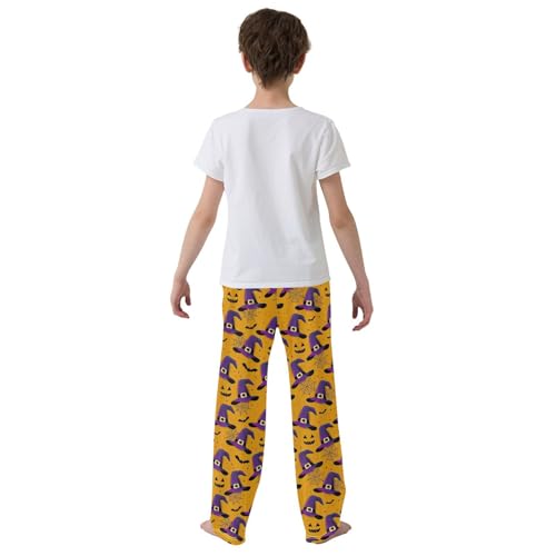 ZZXXB Witch Hat Bat Boys Long Pants Soft Trousers Elastic Waist Kids Lounge Bottoms with Pockets S-XL3
