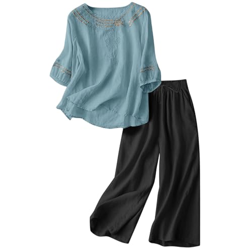 Ensemble 2 pièces pour femme en lin avec haut et pantalon d'été ample