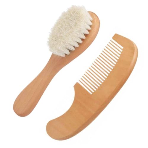 HONMEET Practical Baby Brush Set Wooden Comb Brush for Baby Gentle Detangler for Boys and Girls