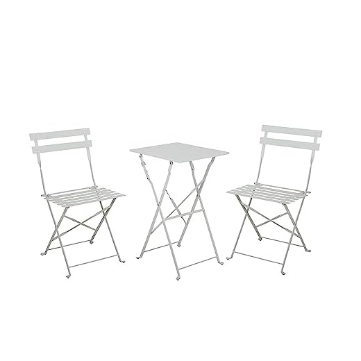 THINIA HOME Conjunto de Terraza, Balcón o Patio con Mesa y 2 Sillas | Modelo Bistreau Conjunto Plegable de Exterior Color Blanco Metálico | Mesa Cuadrada para 2 Personas