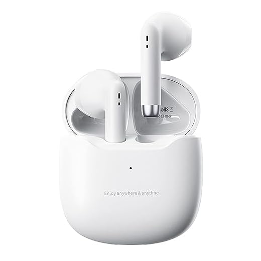 True Wireless Earbuds White Bluetooth 5.3 with Microphone for Working Out Noise Canceling Blue Tooth Ear Buds Deep Bass TWS Wireless Earphones with Charging Case in Ear Headphone for iPhone Android