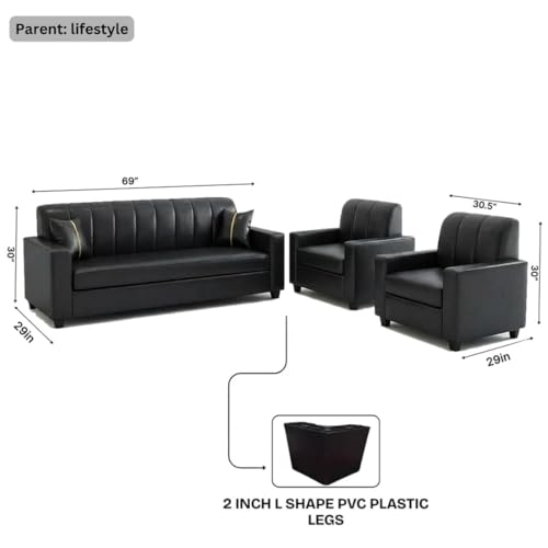 Image of FURNY Cosmos 5 Seater Leatherette 3+1+1 Sofa Set (Black) Premium Leatherette | Durable with Comfort | Ideal for Living Rooms, Offices, Hospitals