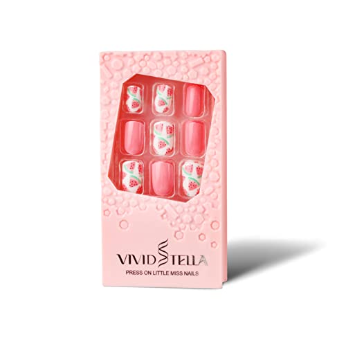 False Nails for Kids 24 Pcs Press On Girls Fake Nails Tips Watermenlon Pattern